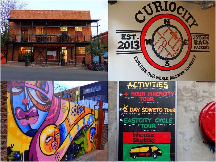CurioCity Backpackers in Johannesburg, South Africa was where we stayed with its colorful murals and tours and shuttles on offer