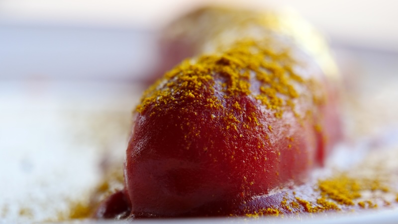 Currywurst tastes great anywhere but especially in Dusseldorf, Germany 