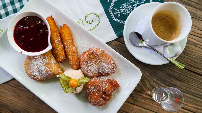 Desserts to try in Tyrol - Apfelradl, Grießstrietzln and Krapfen with schnapps and coffee makes for the complete sweet treat in Austria