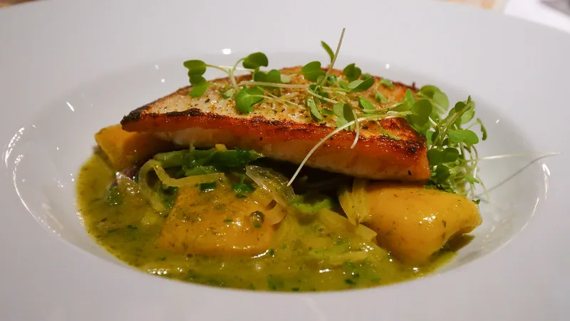 Dinner at Restaurant Weinstube featuring fish for the main course in Quedlinburg Dinner at Restaurant Weinstube featuring fish for the main course in Quedlinburg