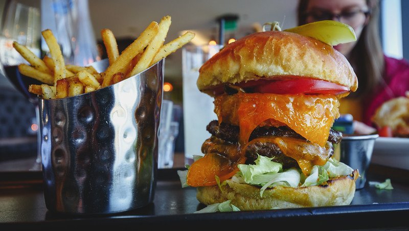 Double cheeseburger at The Mercantile Social in Halifax, Nova Scotia along with fries was a behemoth of a meal that was ever so tasty 