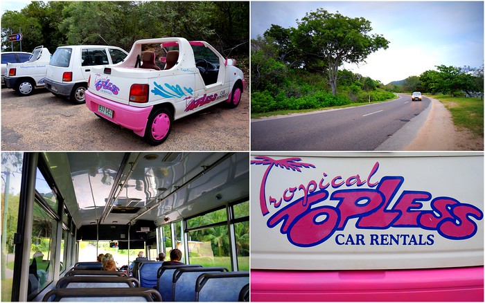 Driving topless cars as a way to get around on Magnetic Island in Queensland, Australia
