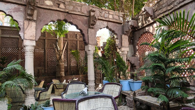 Eating at Jhankar in Jodhpur - one of the best restaurants in the city with a beautiful courtyard and seating for maximum comfort and dining experience!