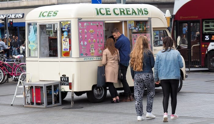 Eating ice cream from a mobile van in Edinburgh, Scotland 
