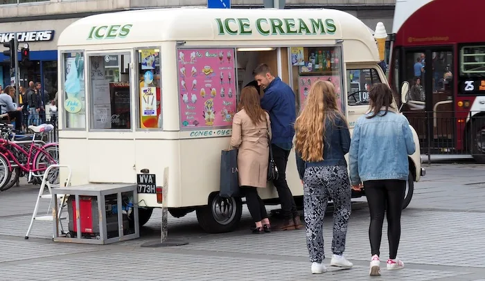 Eating ice cream from a mobile van in Edinburgh, Scotland 