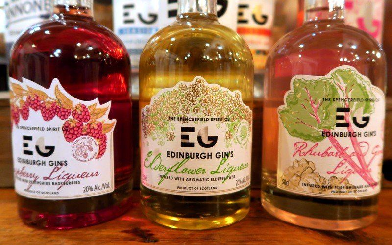 Edinburgh Gin Liqueur Flavours including Elderflower and Rhubarb on an epic gin tour in Scotland where we sampled them all 