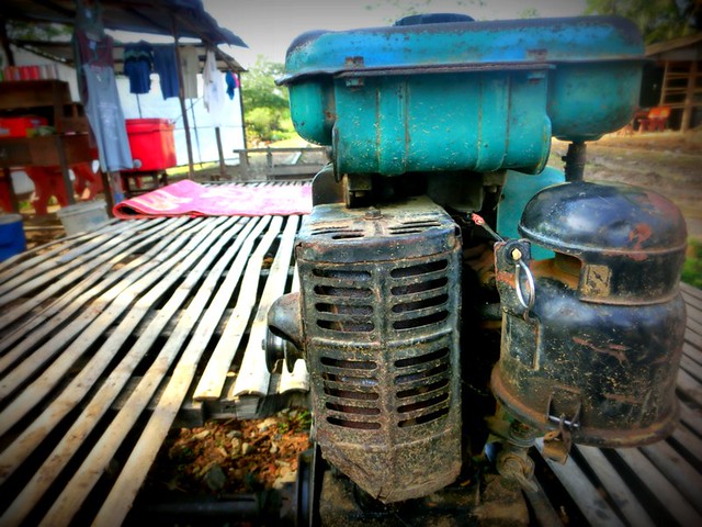 Engine on a bamboo train in Battambang, Cambodia is rustic, simple and looks a bit fragile and dodgy to be perfectly honest