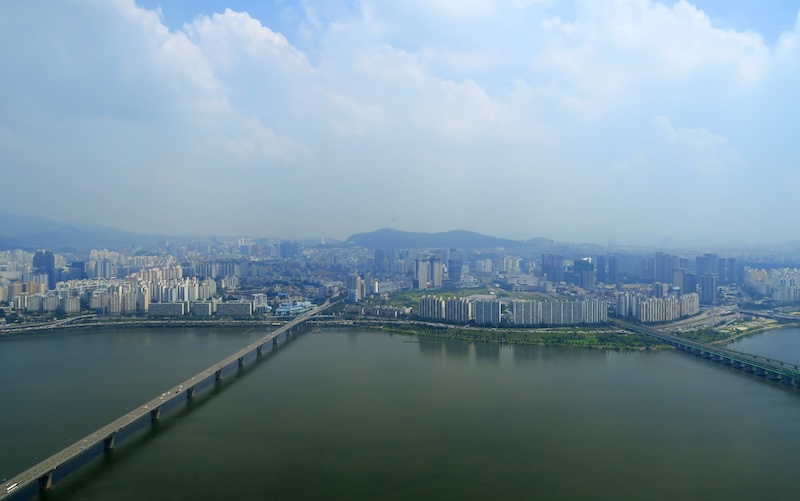 Epic views of Seoul and the Han River from a high vantage point in South Korea 