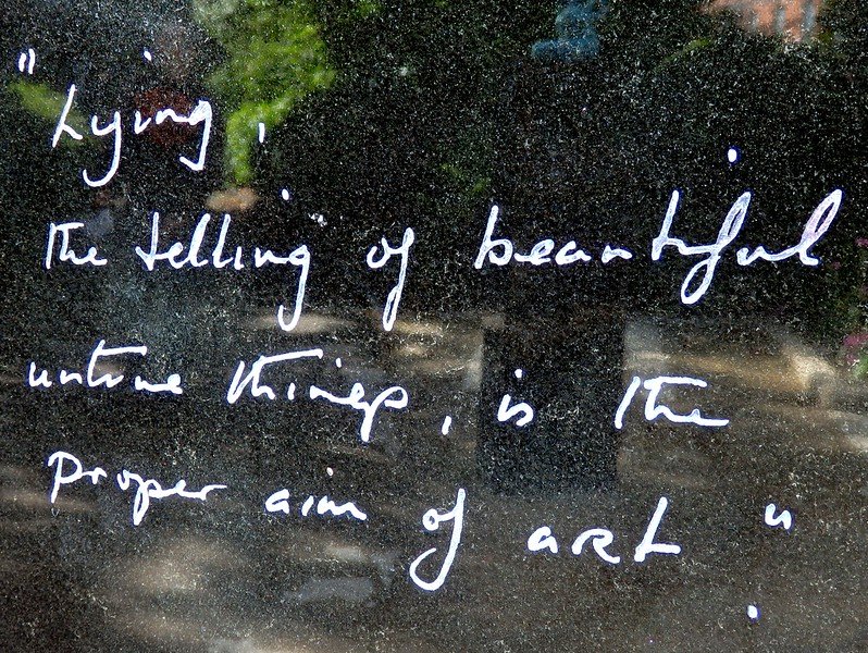 Famous quotes inscribed by Oscar Wilde visible by his monument in Dublin, Ireland
