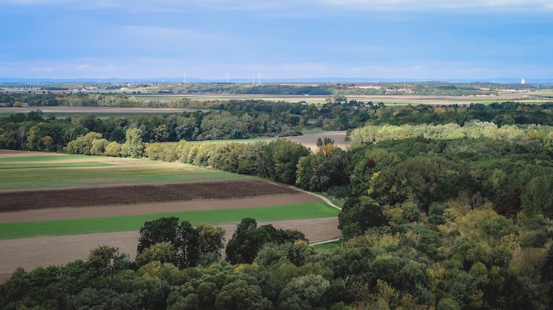 Farmland and natural scenery off in the distance from Devin Castle, Slovakia 