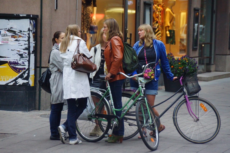 Finnish ladies conversing on the street in Helsinki, Finland Finnish ladies conversing on the street in Helsinki, Finland