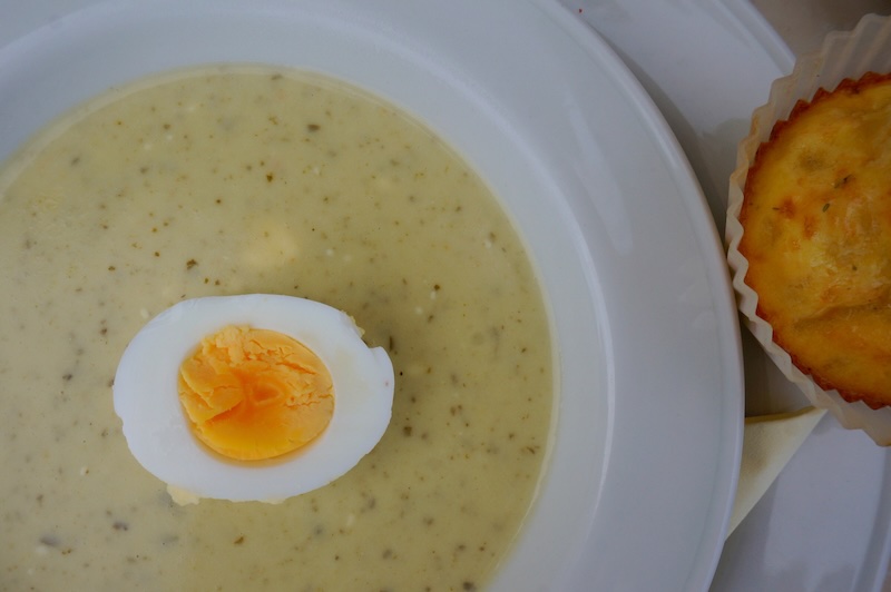 Finnish summer soup topped with egg in Hanko, Finland Finnish summer soup topped with egg in Hanko, Finland