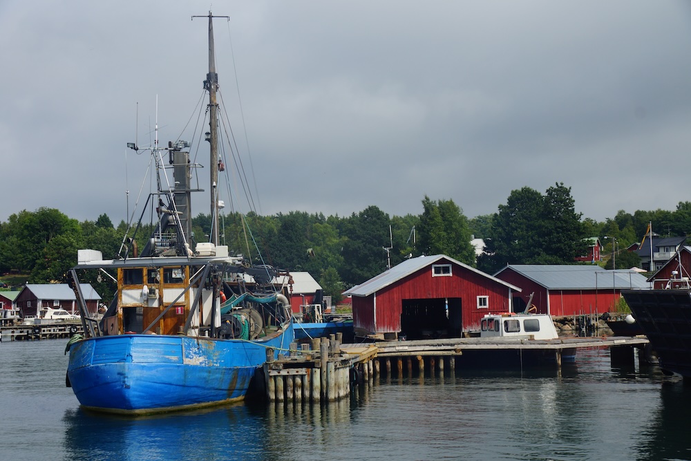 Fishing boat docked in Finland during the summertime 