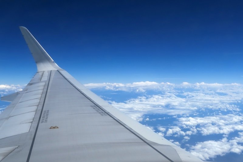 Flying from Lima to Iquitos, Peru with views outside of the plane window 