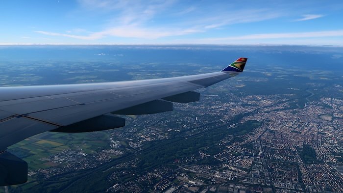 Flying with South African airlines views outside of the window of our airplane 