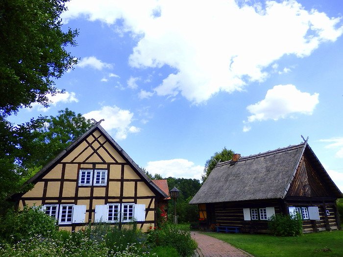Freilandmuseum Lehde, Spreewald with Germany typical houses on display with fascinating roofs 