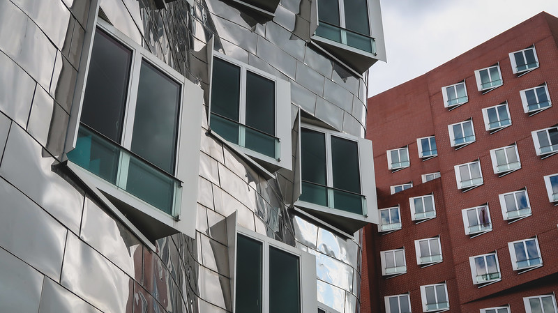 Futuristic architecture along the Media Harbour, Düsseldorf with buildings featuring distinct jagged appearance in Germany