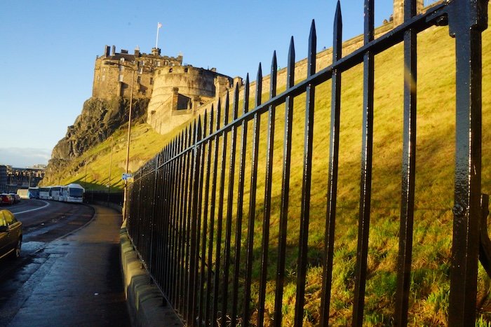 Gateway and path leading to Edinburgh Castle in Scotland 