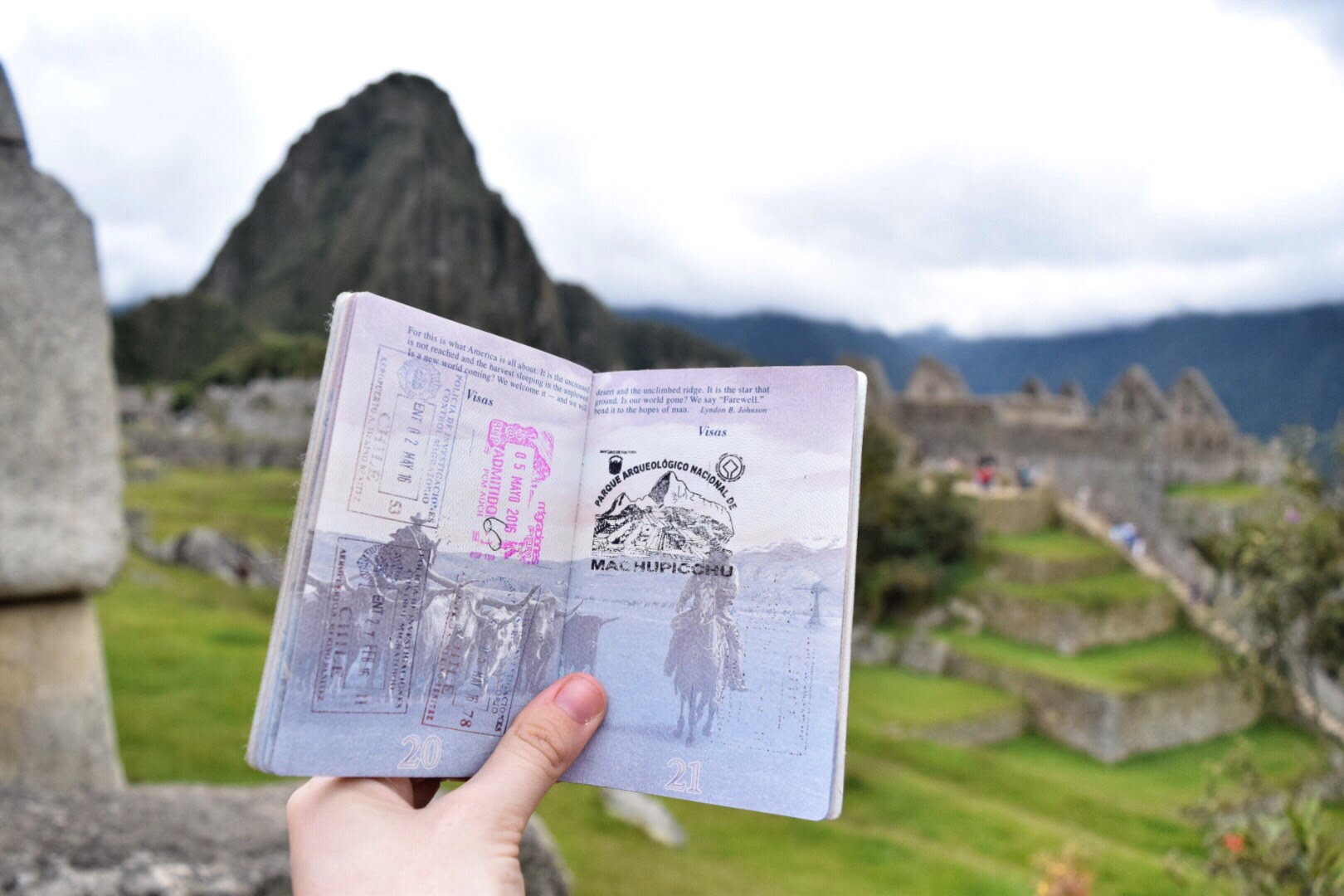 Get your passport stamped at Machu Picchu like I did here showing it off whilst visiting in Peru