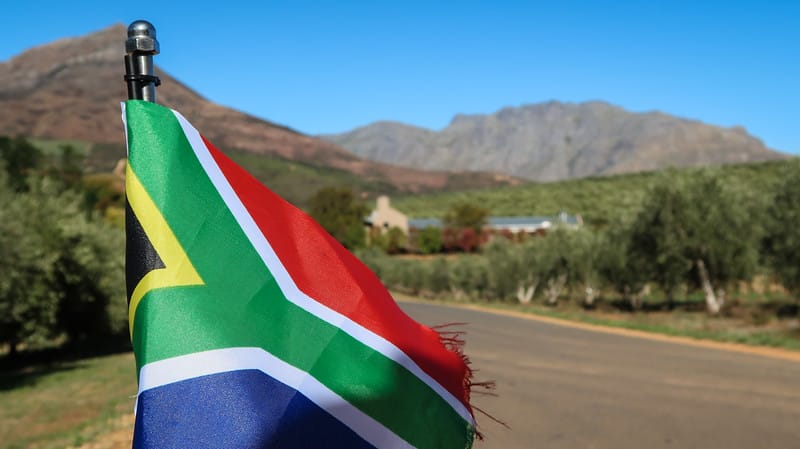 Going on a sidecar tour in Stellenbosch with a South African flag flapping in the wind