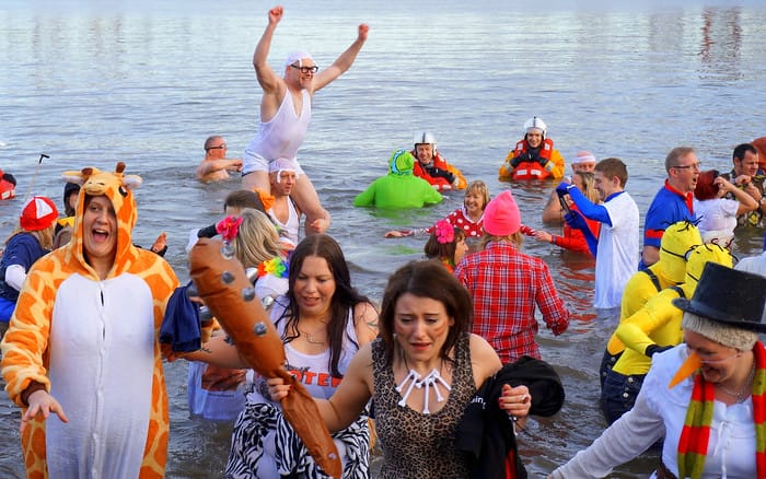 Great costumes at Edinburgh's Loony Dook as participants race out of the water as soon as they have done a quick dip