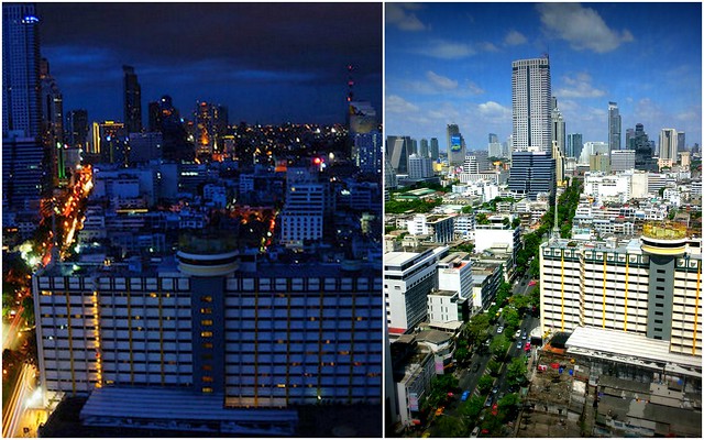 Great views of Bangkok, Thailand from our hotel room by day and by night was a true highlight of our stay in this luxury hotel