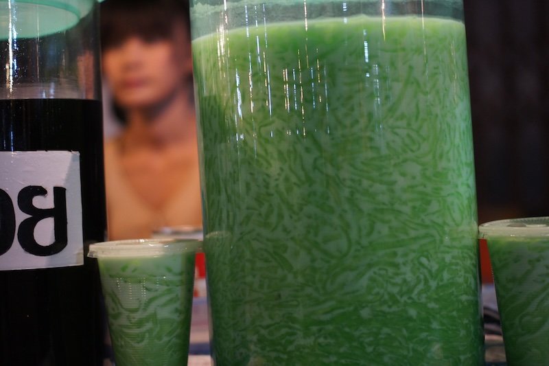 Green jelly like liquid being sold at the Chiang Mai Saturday Night Market in Thailand 