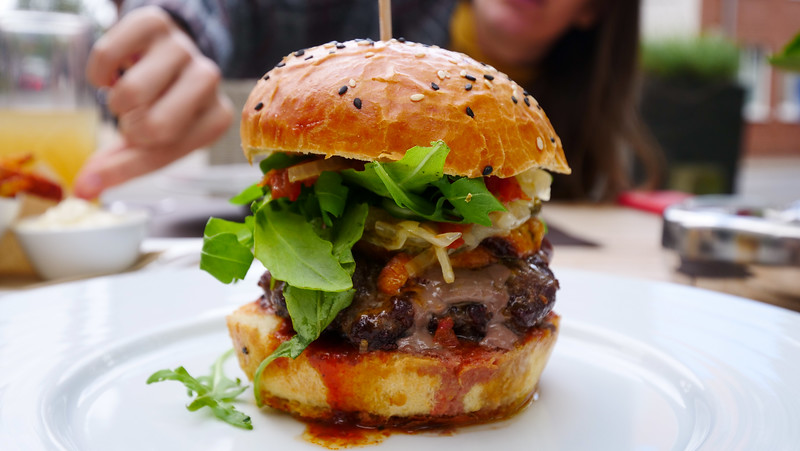 Hamburger for lunch at Frieda’s am Wasserturm in Lüneburg which was massive and hit the spot big time in Germany 
