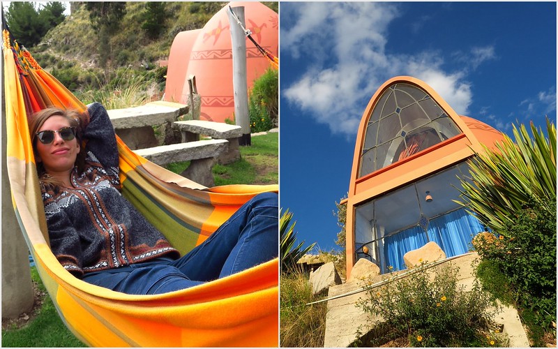 Hammock and cosy cottage in Copacabana, Bolivia with That Backpacker Audrey Bergner chilling in the hammock 