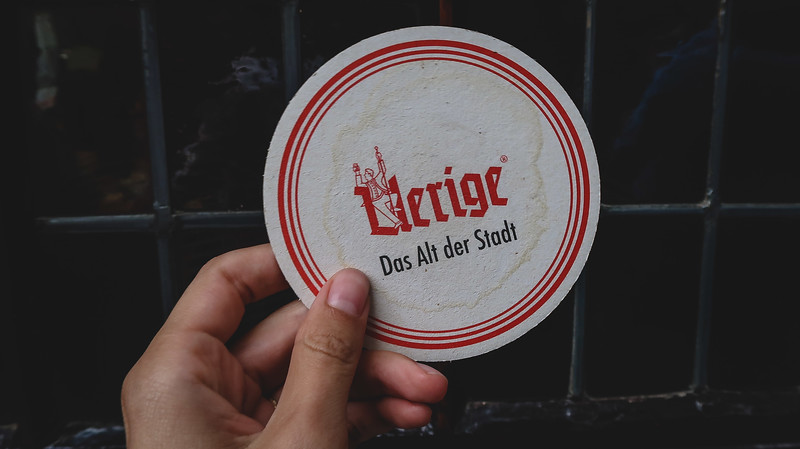 Having lunch and Altbier at Zum Ürige in Düsseldorf picking up the beer place holder in Germany 