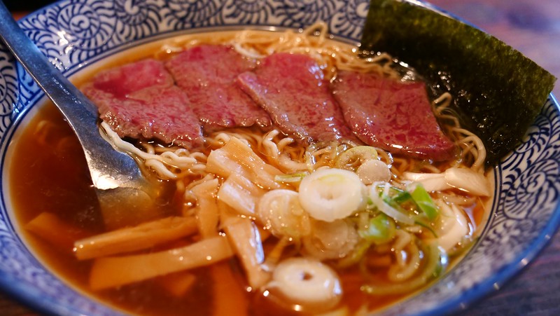 Hida beef is a must try food in Takayama, here we had it with ramen and other ingredients in a bowl Hida beef is a must try food in Takayama, here we had it with ramen and other ingredients in a bowl