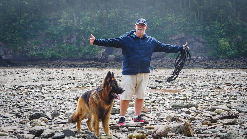 Hiking as a family in Fundy National Park during low tide with Audrey's Dad Daniel and Togo enjoying the action packed walking session 