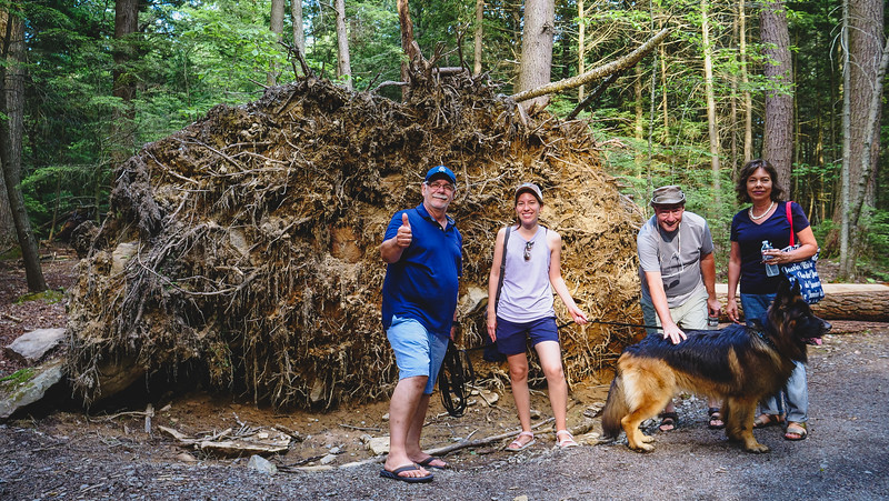 Hiking in Odell Park in Fredericton, New Brunswick with family including Daniel, Pilar, George, Audrey Bergner That Backpacker and Togo the German Shepherd 