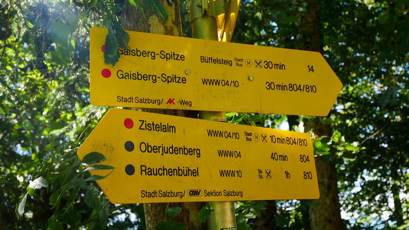 Hiking trails in Gaisberg including Gaisberg-Spitze, Zistelalm, Oberjudenberg and Rauchenbuhel options for hikers in Austria