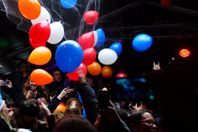 Hogmanay colorful balloons celebration in Edinburgh, Scotland for New Year's 