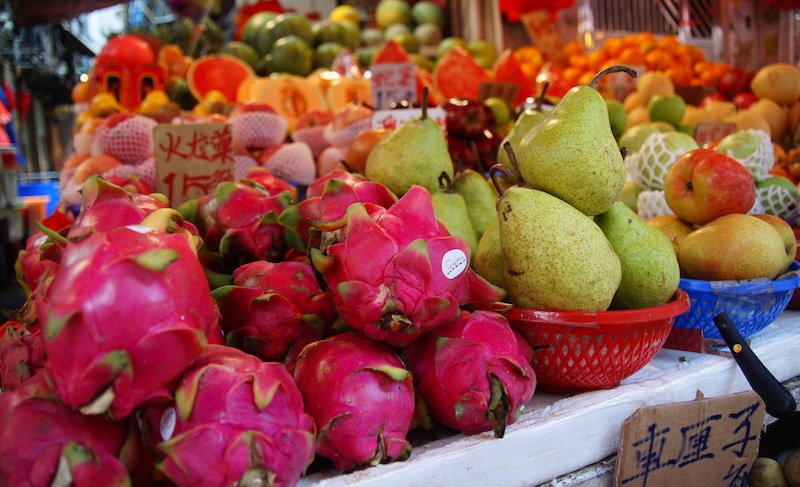 Hong Kong colorful fruit for sale at the wet market 