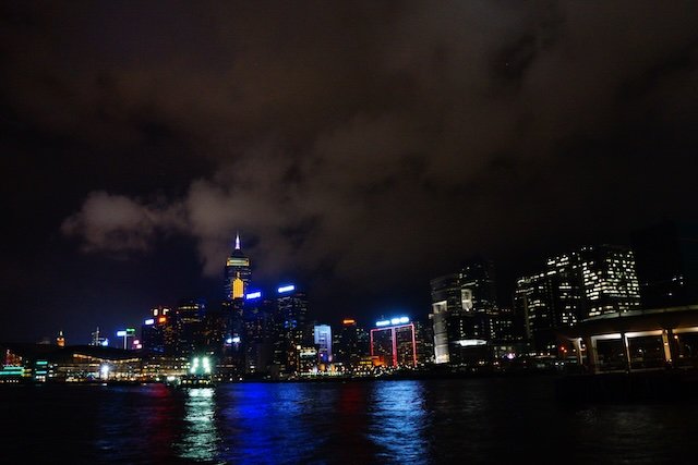 Hong Kong night skyline as viewed from the junk boat tour in Hong Kong 