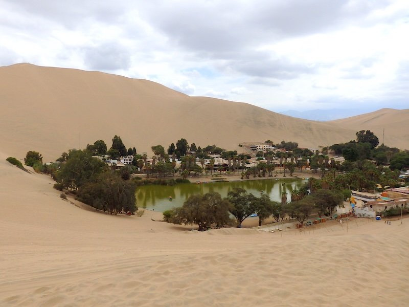 Huacachina Oasis from a distant vantage point in Peru 