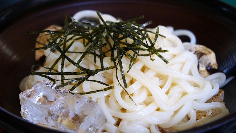 Iced udon noodles in Shirakawa village in Japan macro details Iced udon noodles in Shirakawa village in Japan macro details