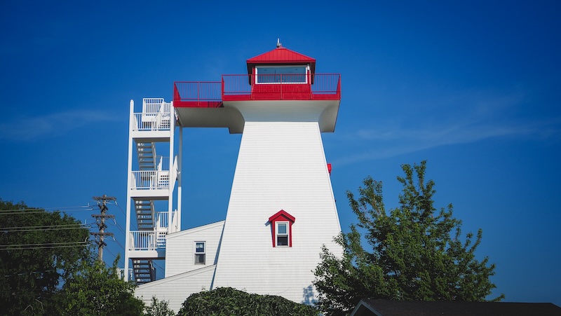 Iconic red and white lighthouse in New Brunswick, Canada 