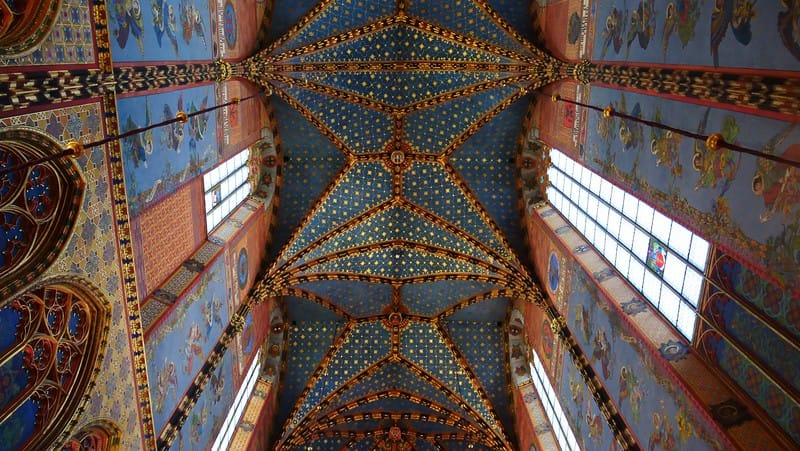 Incredible interior design in Krakow, Poland from a ground level perspective looking upwards Incredible interior design in Krakow, Poland from a ground level perspective looking upwards