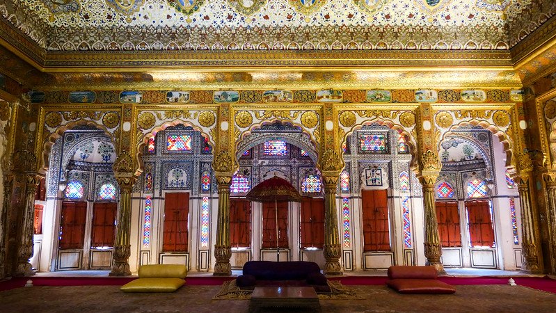 Inside Mehrangarh Museum in Jodhpur which is ornate and golden and totally impressive 
