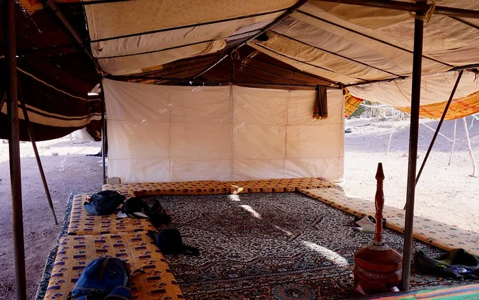 Inside of a Bedouin tent in Jordan where we would seek shelter and drink tea 