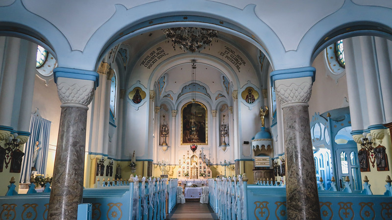 Inside the Blue Church in Bratislava with its intricate details and unique blue and white colors Inside the Blue Church in Bratislava with its intricate details and unique blue and white colors