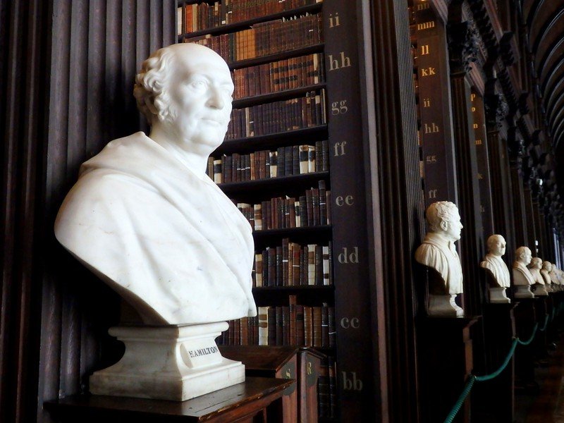 Inside the Old Library in Trinity College, Dublin which is lined with famous busks of important figures in Irish history 