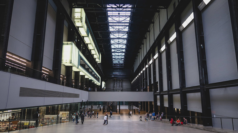 Inside the Tate Modern, set in a former power station with its massive size is quite impressive in London, England 