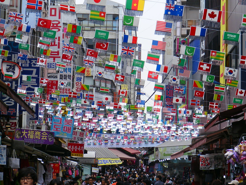 International Country Flags in Namdaemun Market in Seoul, South Korea 