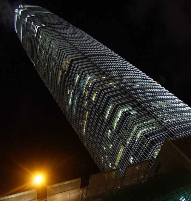 International Finance Building standing tall at night in Hong Kong 