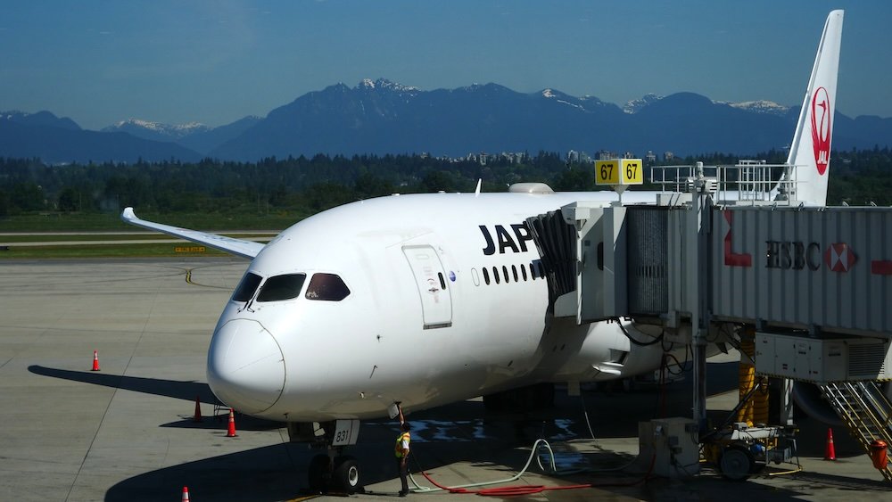 Japan JAL airlines flight preparing to leave 