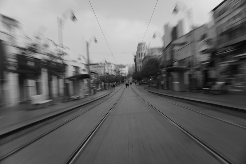 Jerusalem street scene with motion blur in Israel 